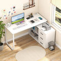 55 Inch Reversible L Shaped Desk with 3 Drawers Home Office Desk with Adjustable Shelf-White Costway
