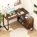 55 Inch Reversible L Shaped Desk with 3 Drawers Home Office Desk with Adjustable Shelf-Rustic Brown Costway