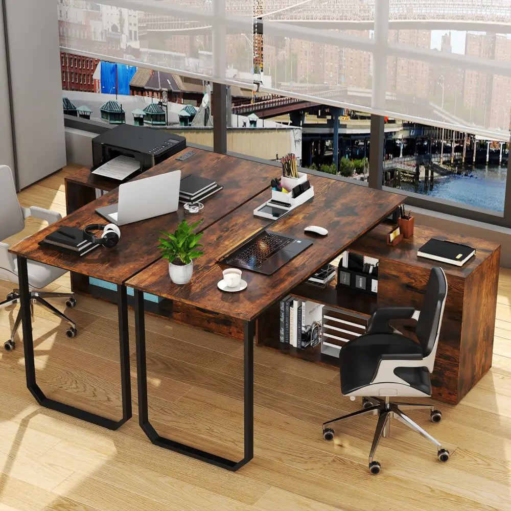 55 Inch Reversible L Shaped Desk with 3 Drawers Home Office Desk with Adjustable Shelf-Rustic Brown - Rustic Brown