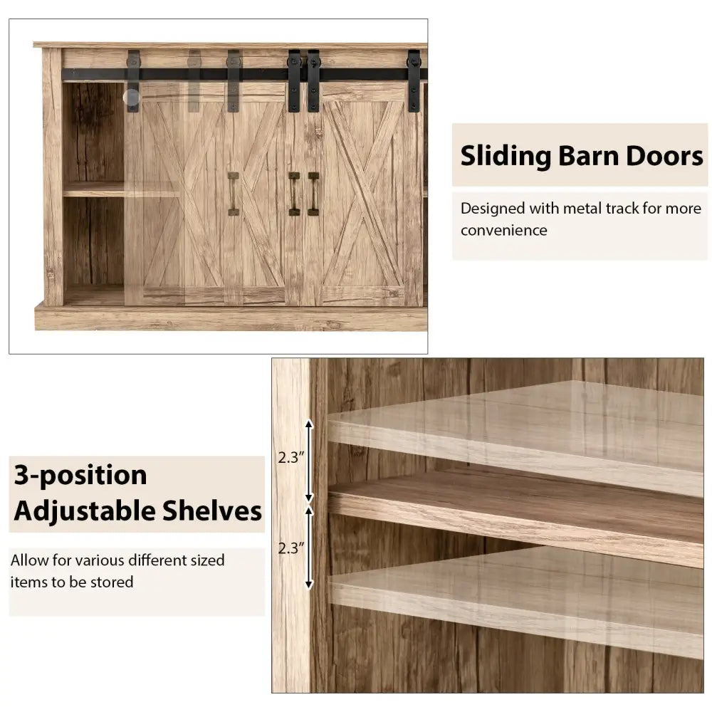 55 Inch Sliding Barn Door TV Stand with Adjustable Shelves for TVs up to 65 Inch-Natural - Natural - Entertainment
