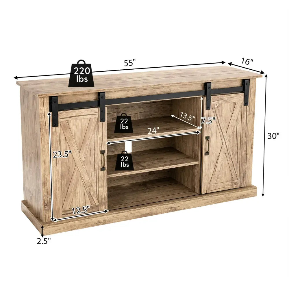 55 Inch Sliding Barn Door TV Stand with Adjustable Shelves for TVs up to 65 Inch-Natural - Natural - Entertainment
