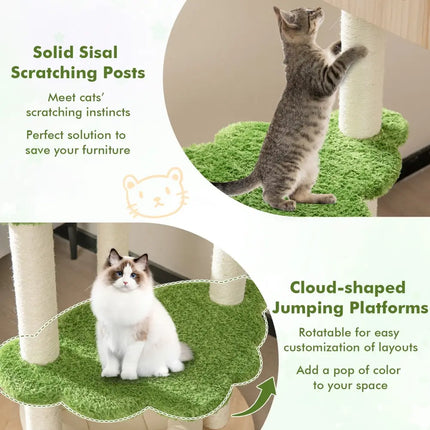 55 Inch Tall Cat Climbing Stand with Sisal Scratching Posts and Soft Cat Bed for Indoor Kittens-Green - Green - Cat
