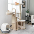 55 Inch Tall Multi-Level Cat Tree with Washable Removable Cushions-Natural - Natural - Cat Trees Condos & Scratchers