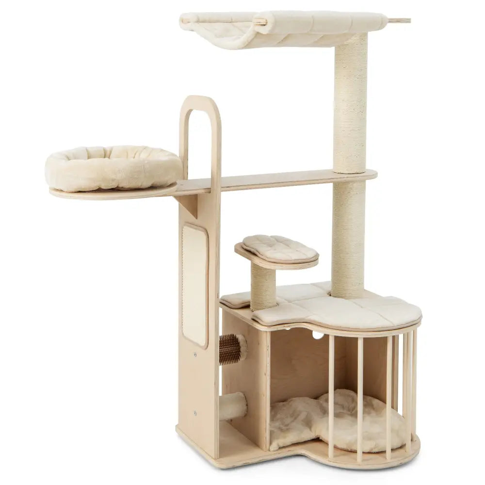 55 Inch Tall Multi-Level Cat Tree with Washable Removable Cushions-Natural - Natural - Cat Trees Condos & Scratchers
