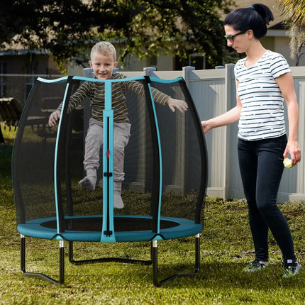 55 Inch Trampoline for Kids Toddler Mini Trampoline with Safety Enclosure Net-Blue - Blue - Trampolines