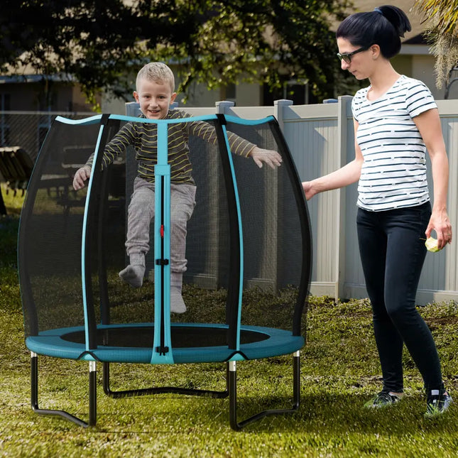 55 Inch Trampoline for Kids Toddler Mini Trampoline with Safety Enclosure Net-Blue - Blue - Trampolines