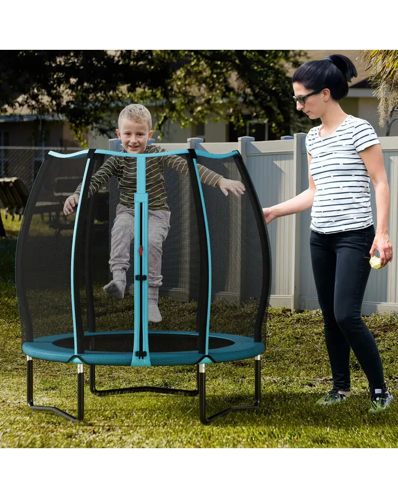 55 Inch Trampoline for Kids Toddler Mini Trampoline with Safety Enclosure Net-Blue - Blue - Trampolines