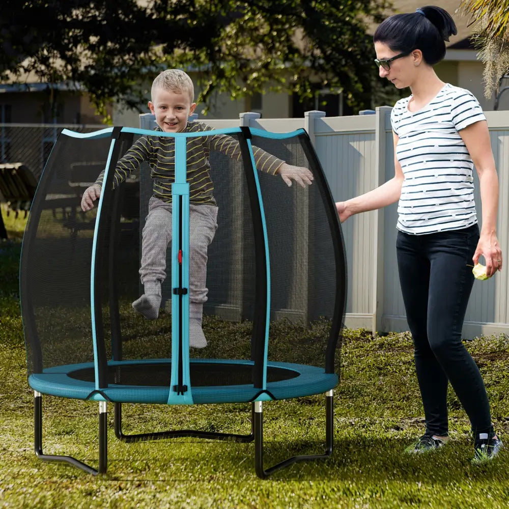 55 Inch Trampoline for Kids Toddler Mini Trampoline with Safety Enclosure Net-Blue - Blue - Trampolines
