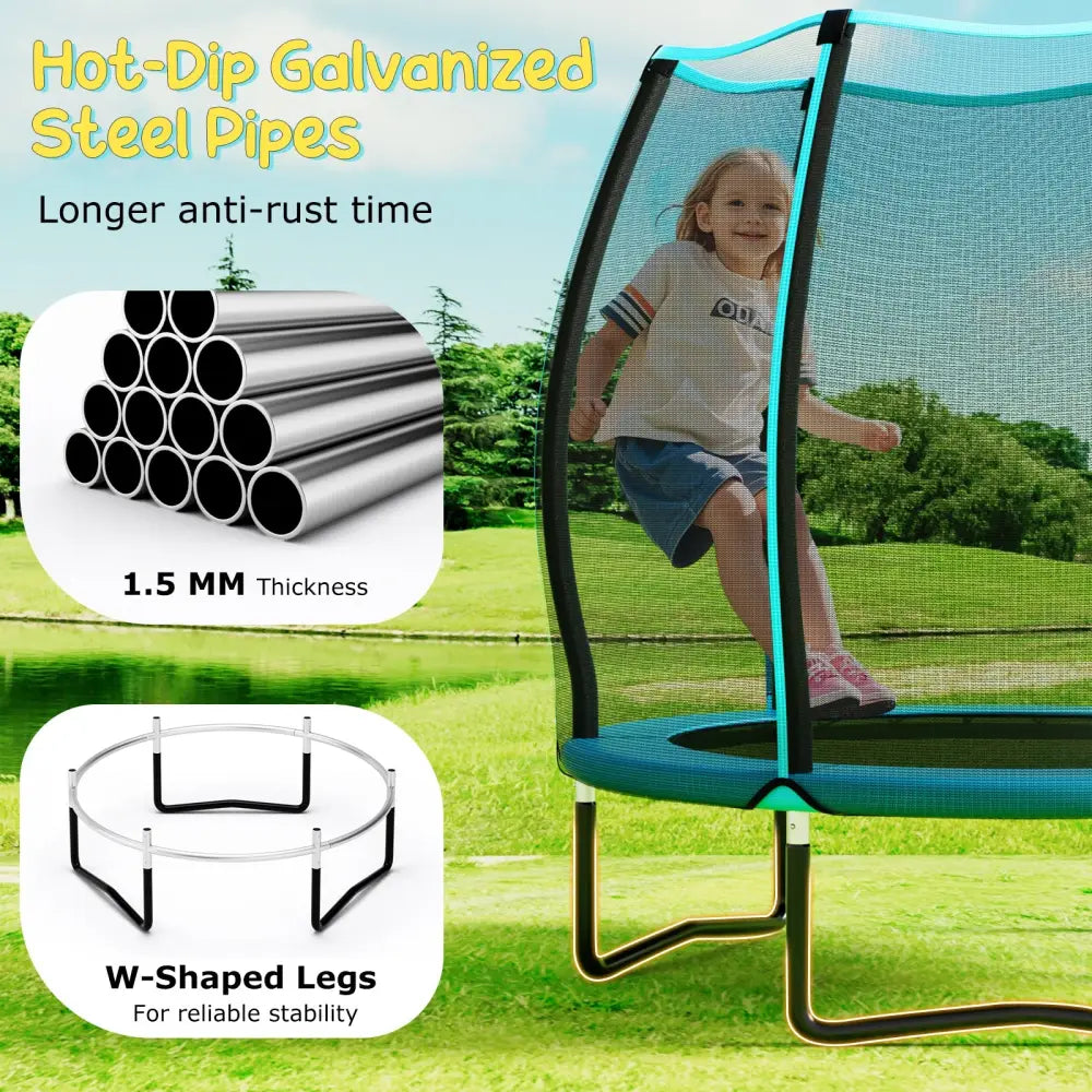 55 Inch Trampoline for Kids Toddler Mini Trampoline with Safety Enclosure Net-Blue - Blue - Trampolines