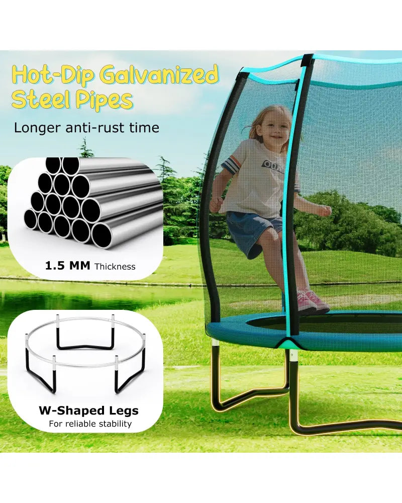55 Inch Trampoline for Kids Toddler Mini Trampoline with Safety Enclosure Net-Blue - Blue - Trampolines