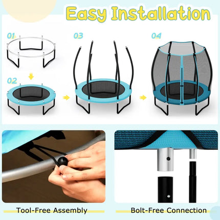 55 Inch Trampoline for Kids Toddler Mini Trampoline with Safety Enclosure Net-Blue - Blue - Trampolines