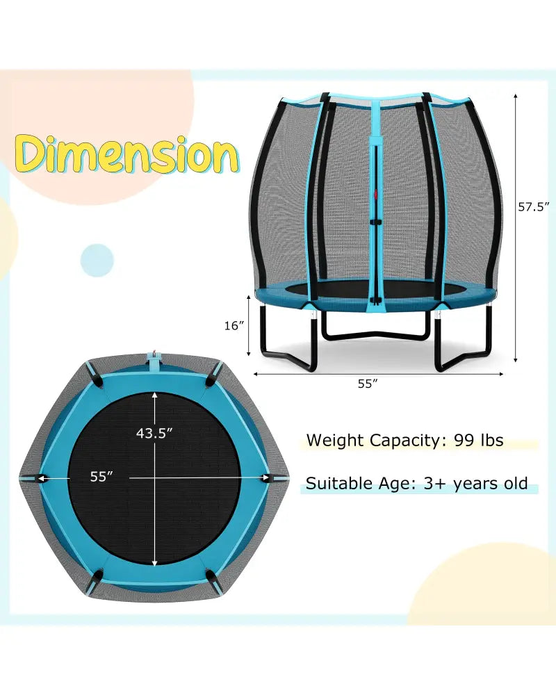 55 Inch Trampoline for Kids Toddler Mini Trampoline with Safety Enclosure Net-Blue - Blue - Trampolines