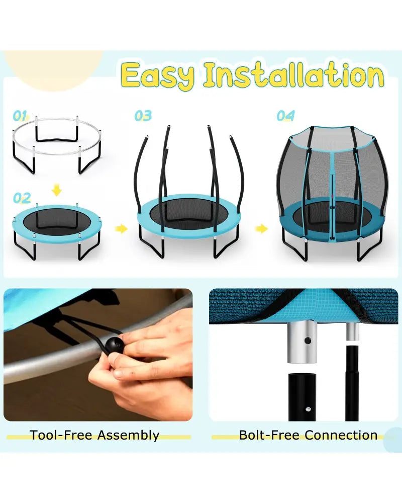55 Inch Trampoline for Kids Toddler Mini Trampoline with Safety Enclosure Net-Blue - Blue - Trampolines
