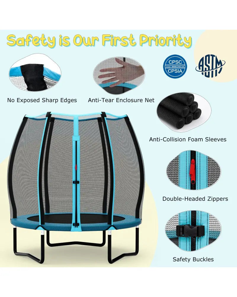 55 Inch Trampoline for Kids Toddler Mini Trampoline with Safety Enclosure Net-Blue - Blue - Trampolines