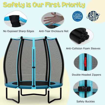 55 Inch Trampoline for Kids Toddler Mini Trampoline with Safety Enclosure Net-Blue - Blue - Trampolines