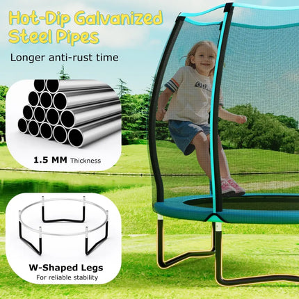 55 Inch Trampoline for Kids Toddler Mini Trampoline with Safety Enclosure Net-Blue - Blue - Trampolines