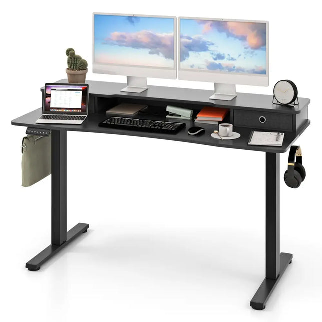 55 Inch x 24 Inch Height Adjustable Electric Standing Desk with 2 Drawers-Black Costway