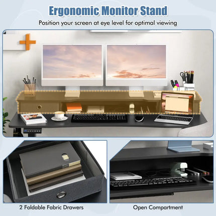 55 Inch x 24 Inch Height Adjustable Electric Standing Desk with 2 Drawers-Black Costway