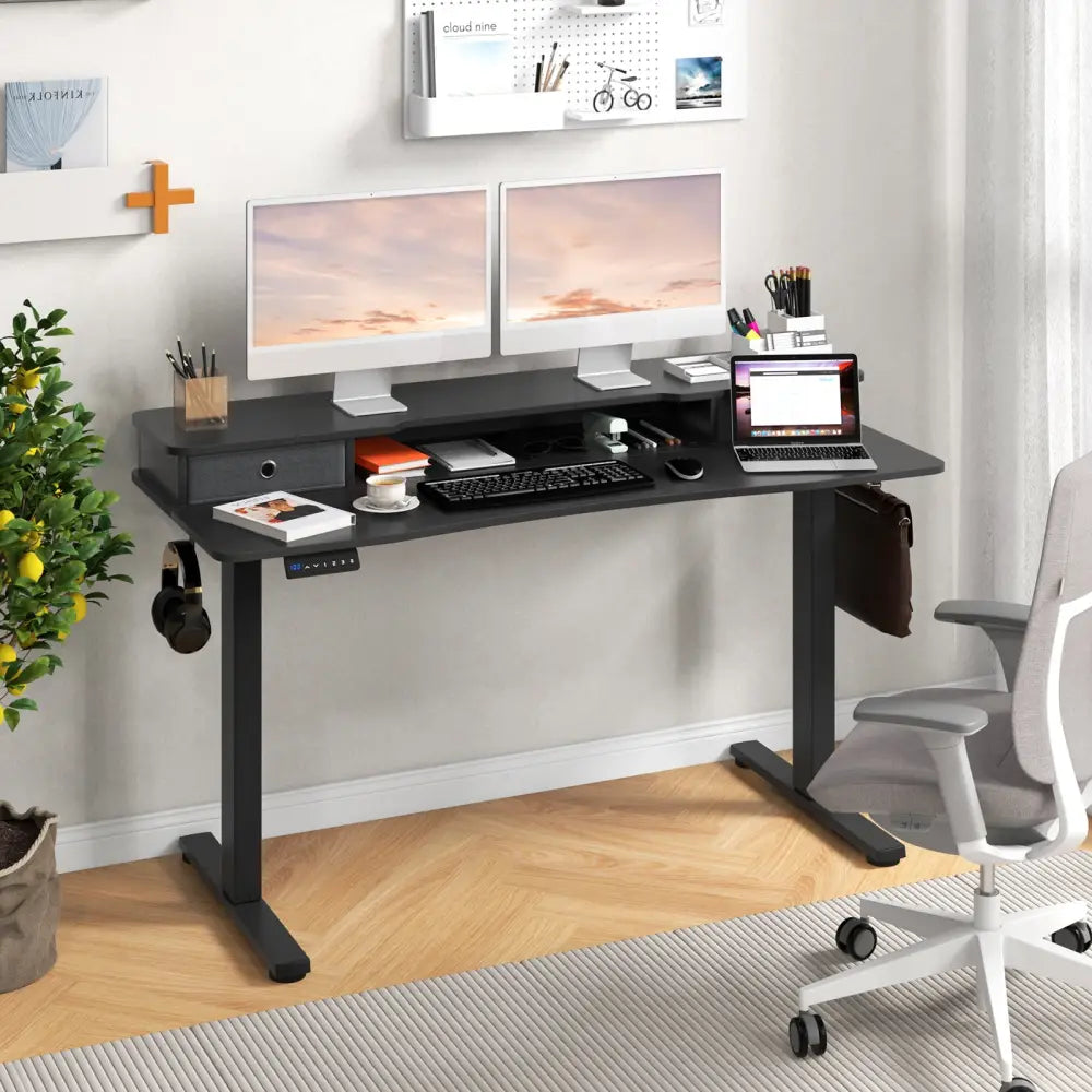 55 Inch x 24 Inch Height Adjustable Electric Standing Desk with 2 Drawers-Black - Black - Standing Desks