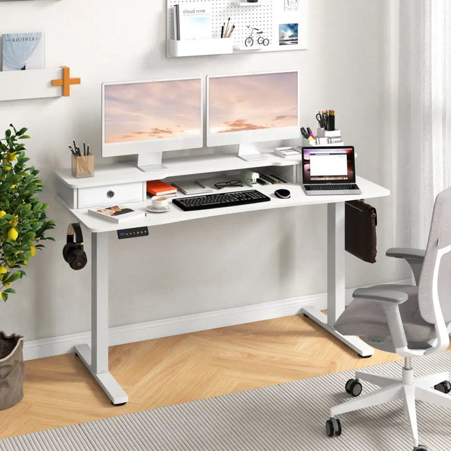 55 Inch x 24 Inch Height Adjustable Electric Standing Desk with 2 Drawers-White Costway