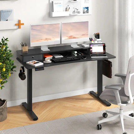 55 Inch x 24 Inch Height Adjustable Electric Standing Desk with 2 Drawers-Black Costway
