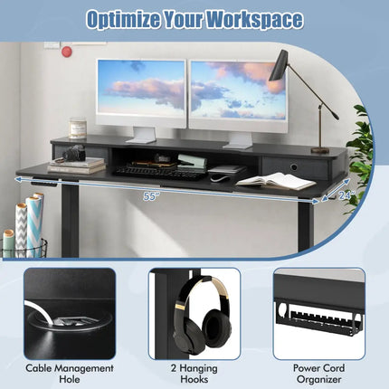 55 Inch x 24 Inch Height Adjustable Electric Standing Desk with 2 Drawers-Black Costway