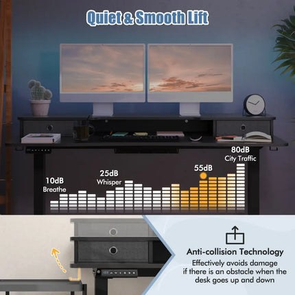 55 Inch x 24 Inch Height Adjustable Electric Standing Desk with 2 Drawers-Black Costway