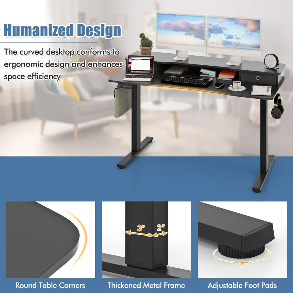 55 Inch x 24 Inch Height Adjustable Electric Standing Desk with 2 Drawers-Black - Black - Standing Desks