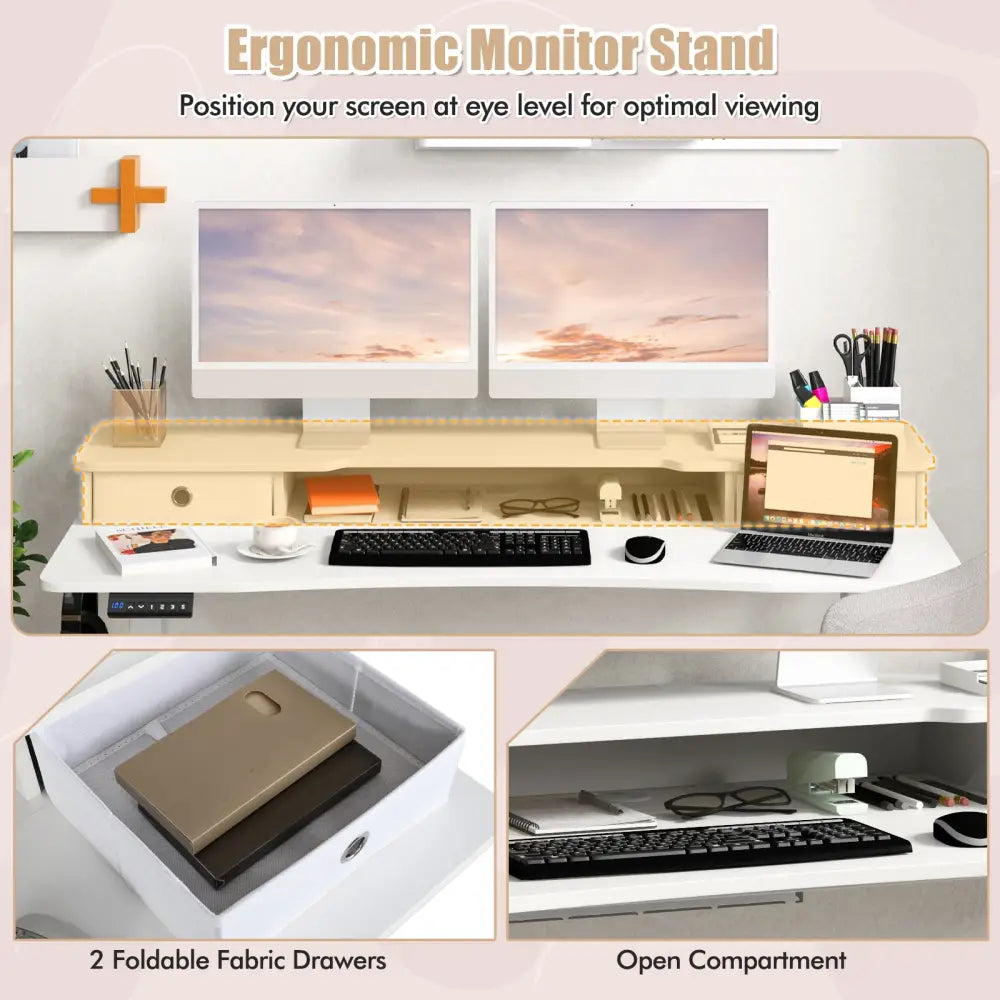 55 Inch x 24 Inch Height Adjustable Electric Standing Desk with 2 Drawers-White - White - Standing Desks