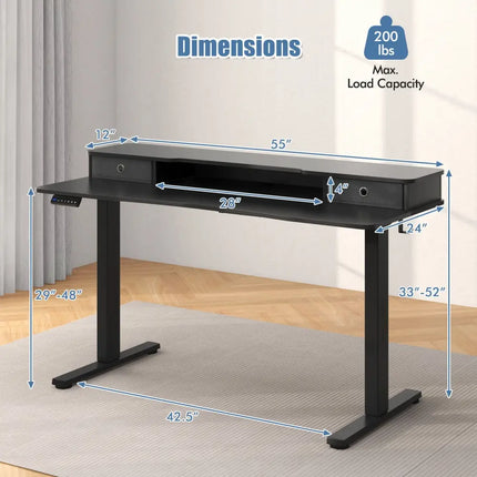 55 Inch x 24 Inch Height Adjustable Electric Standing Desk with 2 Drawers-Black Costway