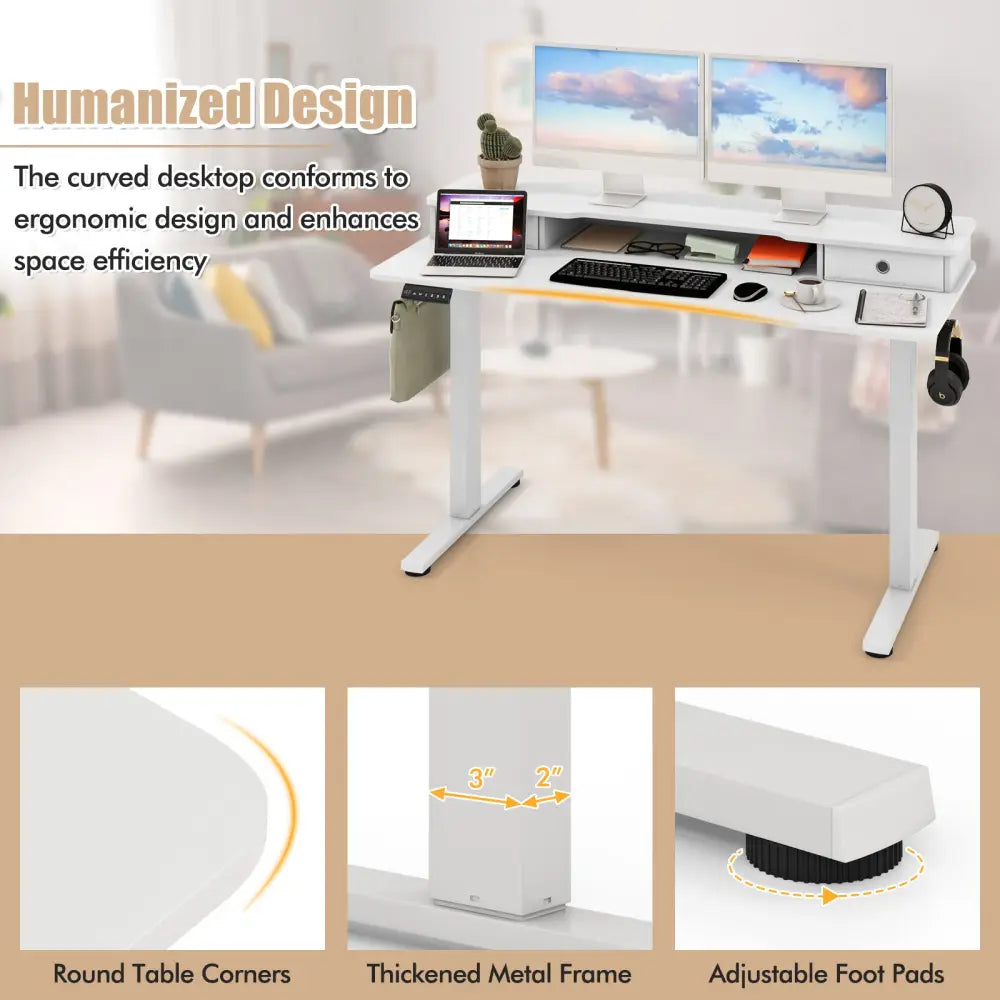55 Inch x 24 Inch Height Adjustable Electric Standing Desk with 2 Drawers-White - White - Standing Desks