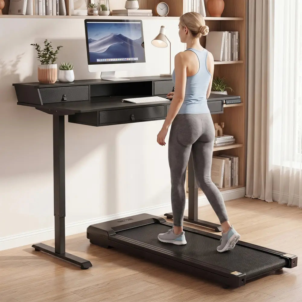 55 Inch x 27 Inch Electric Standing Desk with Drawers-Black - Black - Standing Desks