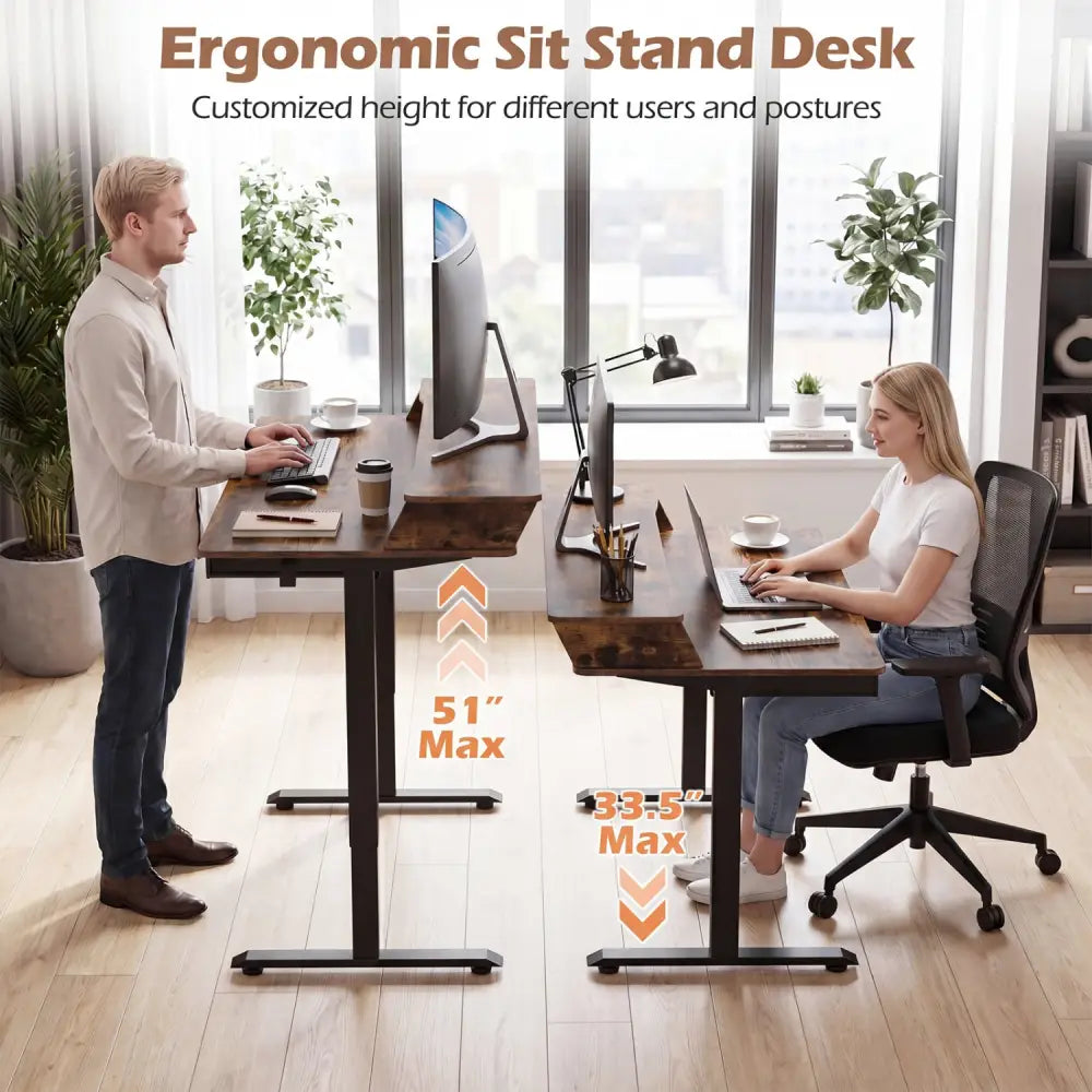 55 Inch x 27 Inch Electric Standing Desk with Drawers-Rustic Brown - Rustic Brown - Standing Desks