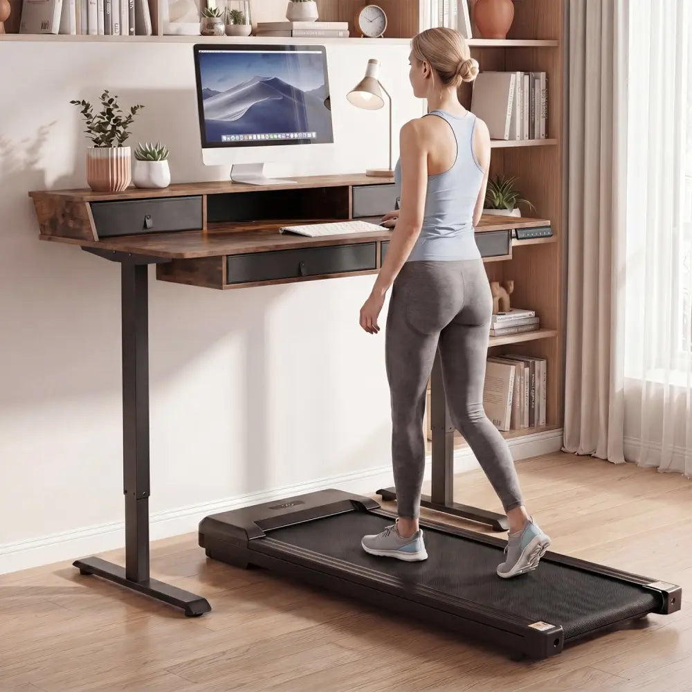 55 Inch x 27 Inch Electric Standing Desk with Drawers-Rustic Brown - Rustic Brown - Standing Desks