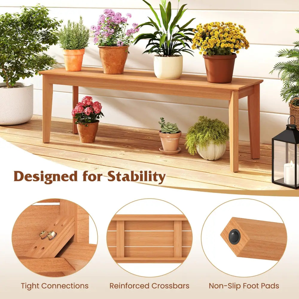 55 Inches Outdoor Teak Wood Bench with 880 LBS Weight Capacity - Natural - Outdoor Benches