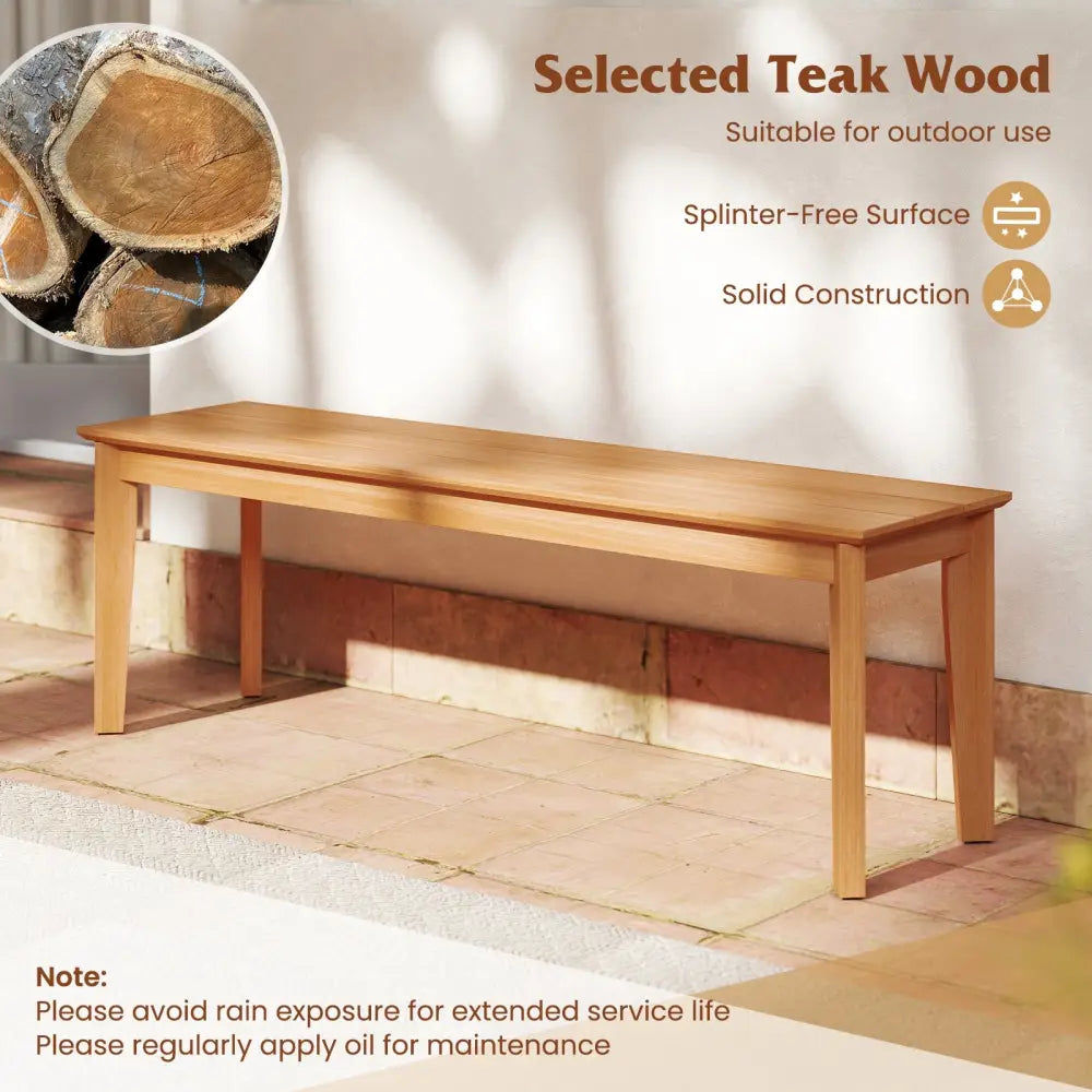 55 Inches Outdoor Teak Wood Bench with 880 LBS Weight Capacity - Natural - Outdoor Benches