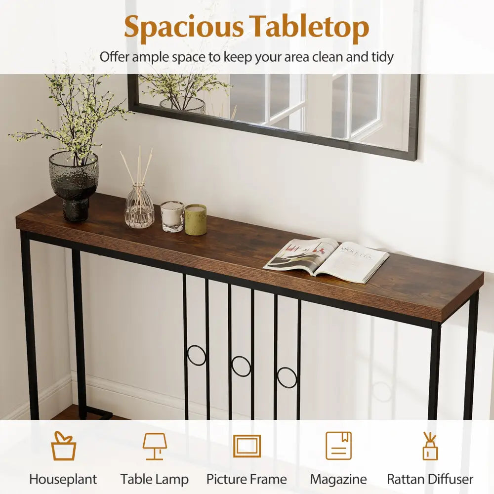 55’’ Industrial Console Table with H-Shaped Base-Brown - Brown - Console Tables