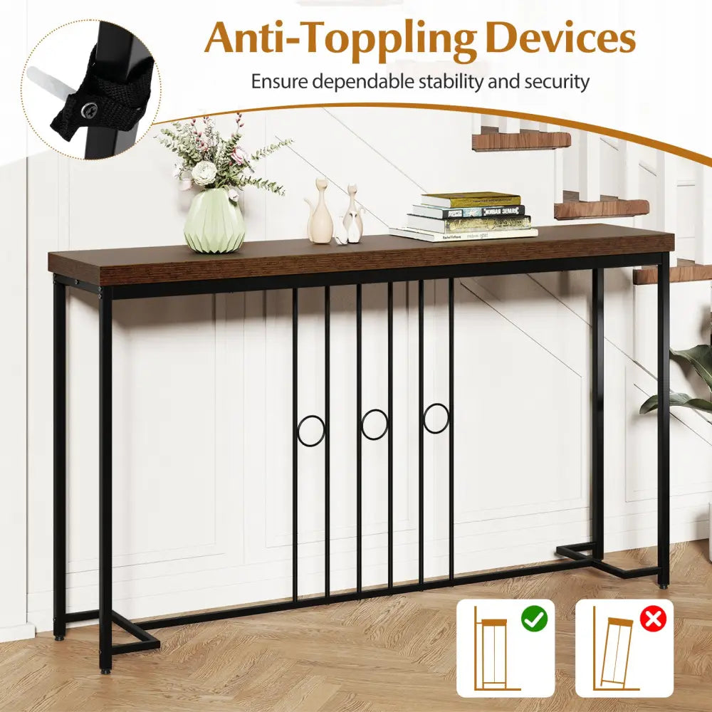 55’’ Industrial Console Table with H-Shaped Base-Brown - Brown - Console Tables