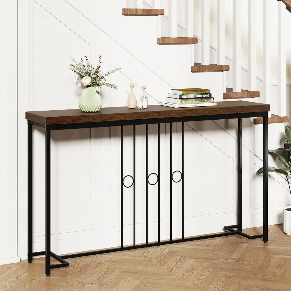 55’’ Industrial Console Table with H-Shaped Base-Brown - Brown - Console Tables