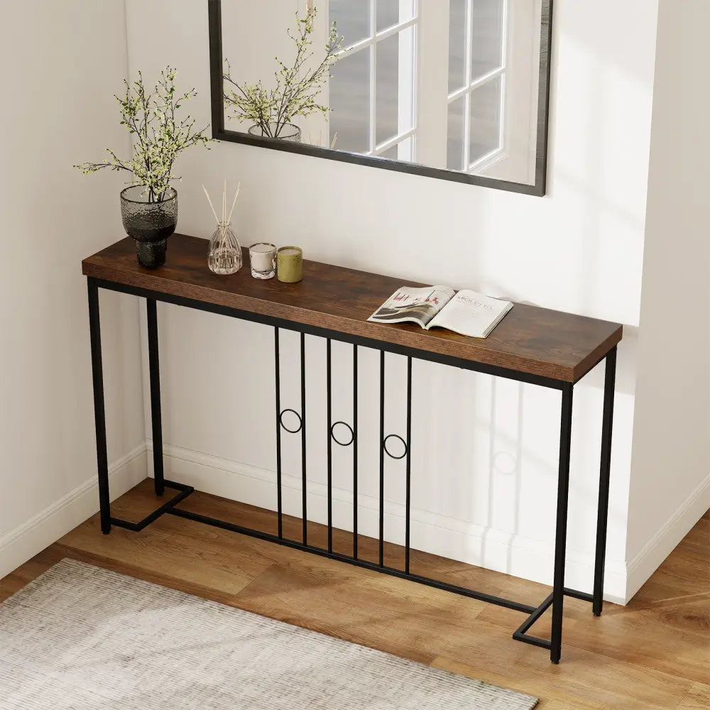 55’’ Industrial Console Table with H-Shaped Base-Brown - Brown - Console Tables