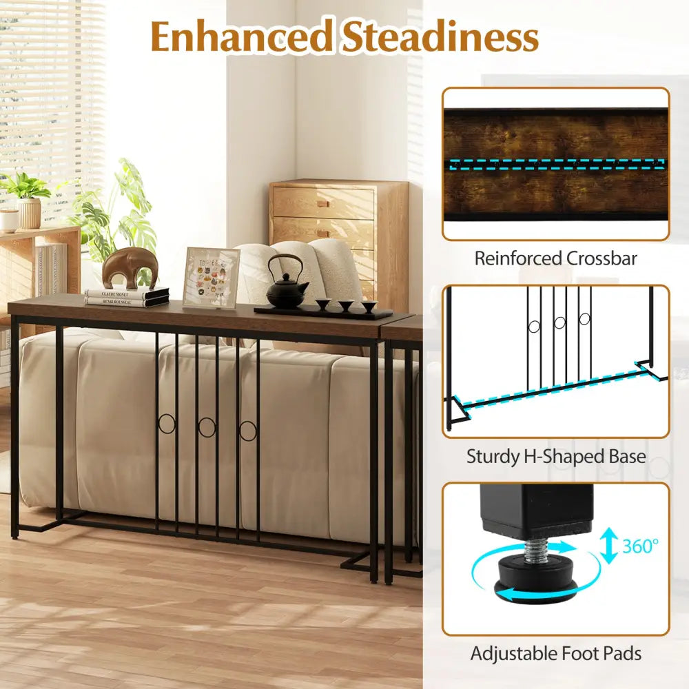 55’’ Industrial Console Table with H-Shaped Base-Brown - Brown - Console Tables