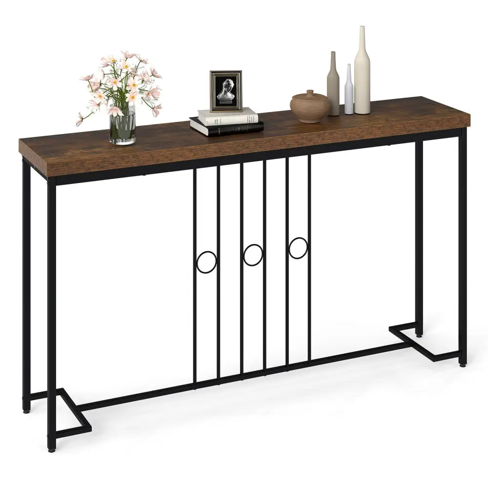 55’’ Industrial Console Table with H-Shaped Base-Brown - Brown - Console Tables