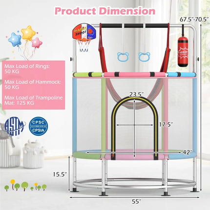 55’’ Kids Trampoline Gift for for 3-6 Years Old Boys and Girls-Pink - Pink - Trampolines