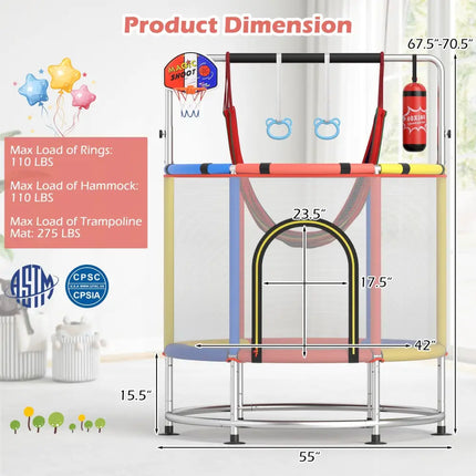 55’’ Kids Trampoline Gift for for 3-6 Years Old Boys and Girls-Red - Red - Trampolines