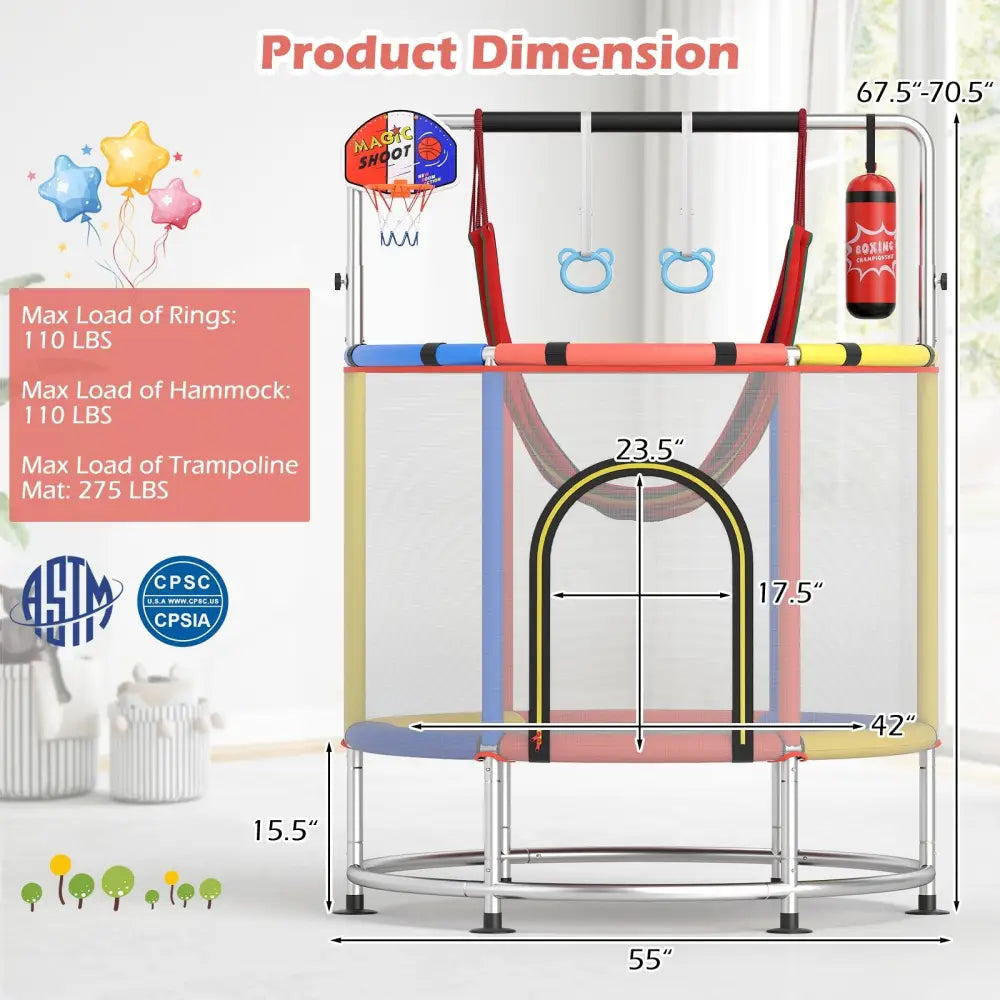 55’’ Kids Trampoline Gift for for 3-6 Years Old Boys and Girls-Red - Red - Trampolines