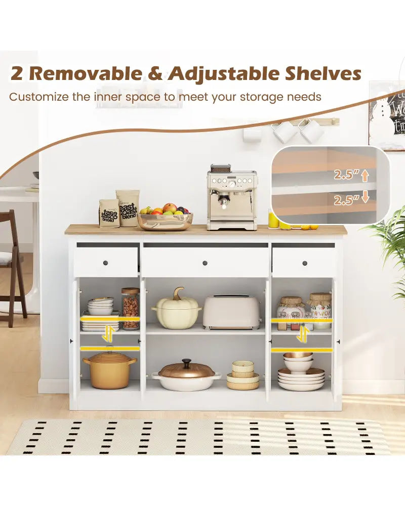 55’’ Large Buffet Sideboard Kitchen Storage Cabinet with 3 Drawers 2 See-through Doors Adjustable Shelves Wine Bar