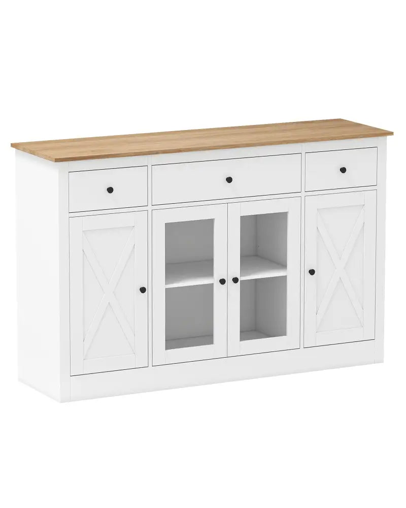 55’’ Large Buffet Sideboard Kitchen Storage Cabinet with 3 Drawers 2 See-through Doors Adjustable Shelves Wine Bar