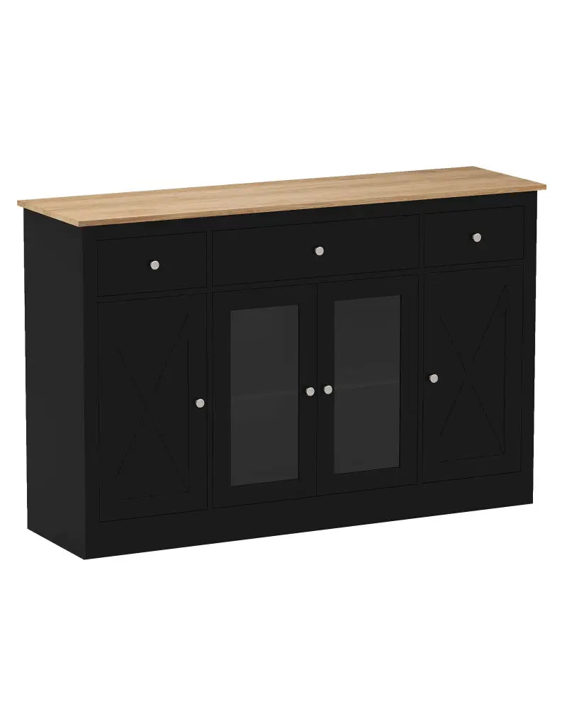 55’’ Large Buffet Sideboard Kitchen Storage Cabinet with 3 Drawers 2 See-through Doors Adjustable Shelves Wine Bar
