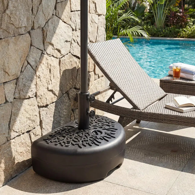 55 LBS Half Round Patio Umbrella Base for Deck Lawn Poolside-Black - Black - Outdoor Umbrella Bases
