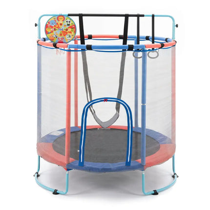 55’’ Trampoline for Kids with Adjustable Gymnastics Bar and Basketball Hoop for 3+-Navy - Navy - Trampolines